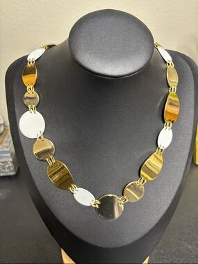 J. Crew Gold and White Disc Link Necklace - Women Jewelry